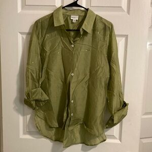 Green sheer Button-Up blouse